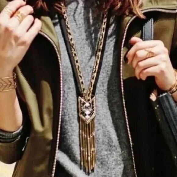 stella & dot ~ exotic black & gold handbeaded nile necklace - Picture 1 of 5